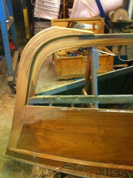 25ft Andrews under restoration. With a new stem section apron frames underway.