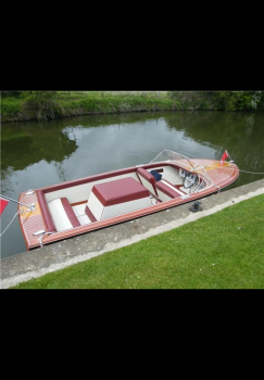 Chris Craft continental speedboat after a deck scrape stain and refit