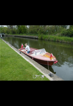 Chris Craft continental speedboat after a deck scrape stain and refit